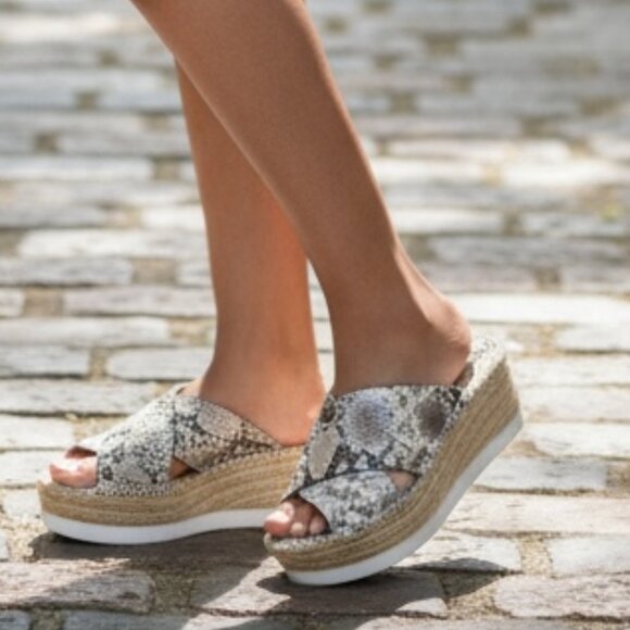 CHARLES DAVID SANTANA ESPADRILLE WEDGE SLIP-ON SNAKE PLATFORM SANDAL- SIZE 9.5 M - Picture 2 of 8